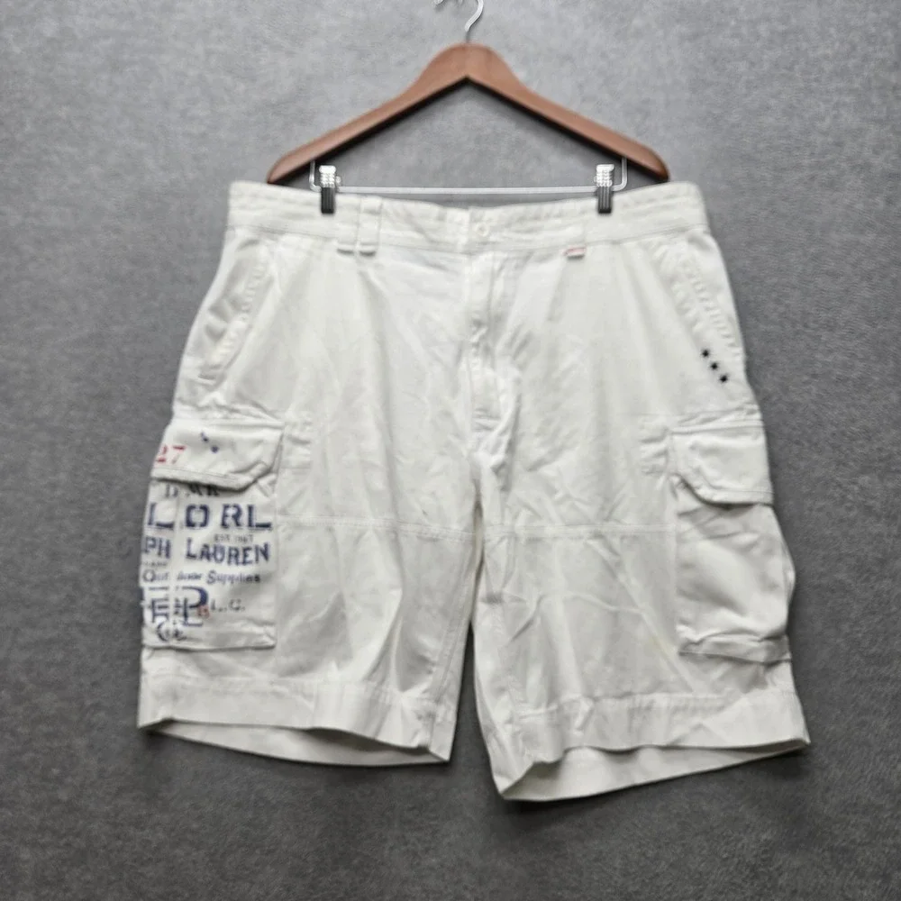 Polo Ralph Lauren Men Shorts 40 White Gellar Cargo Graphic Twill Text PRL 10